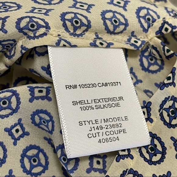 JOIE Nepal Medallion Tile Print 100% Silk Top Blouse Cream Blue Sz Small. - Picture 7 of 9